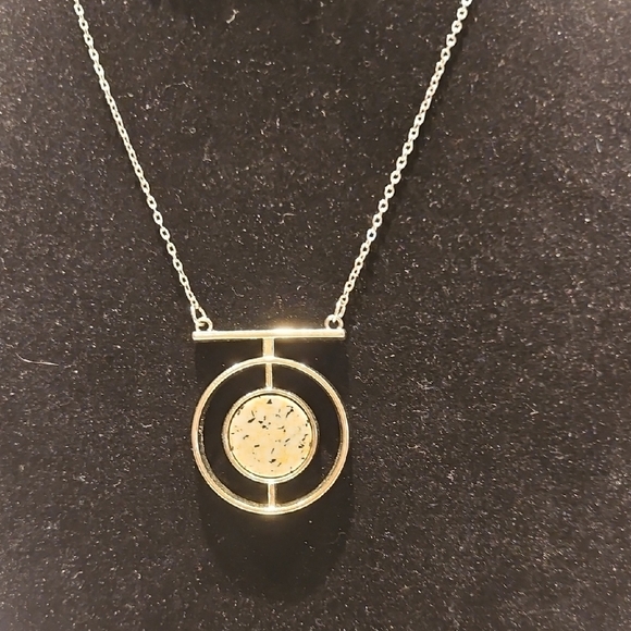 Silvertone & Stone Pendant On Silvertone 28"L Necklace - Picture 1 of 7